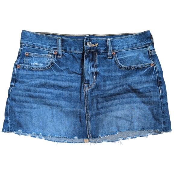 Y2K American Eagle Cutoff Denim Micro Mini Skirt Medium Low Rise Festival Grunge - Picture 1 of 5